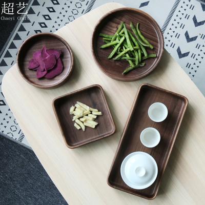 1pc Black Walnut Wood Fruit Plate Snack Refreshment Plate Solid Wood Round Dishes Rectangular Tray for Food