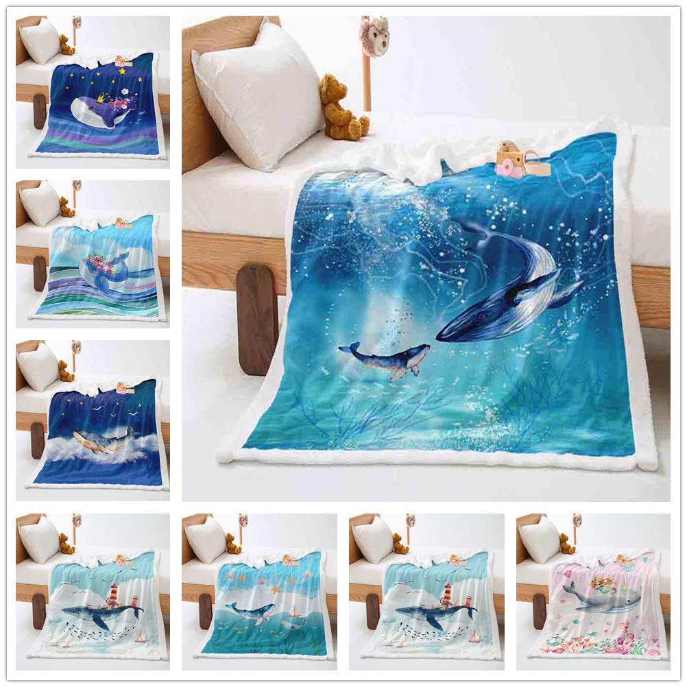 Ocean Whale 2D Digital Printing Thickened Lamb Fleece Crystal Fleece Blanket Cover Blanket Siesta Siesta Blanket