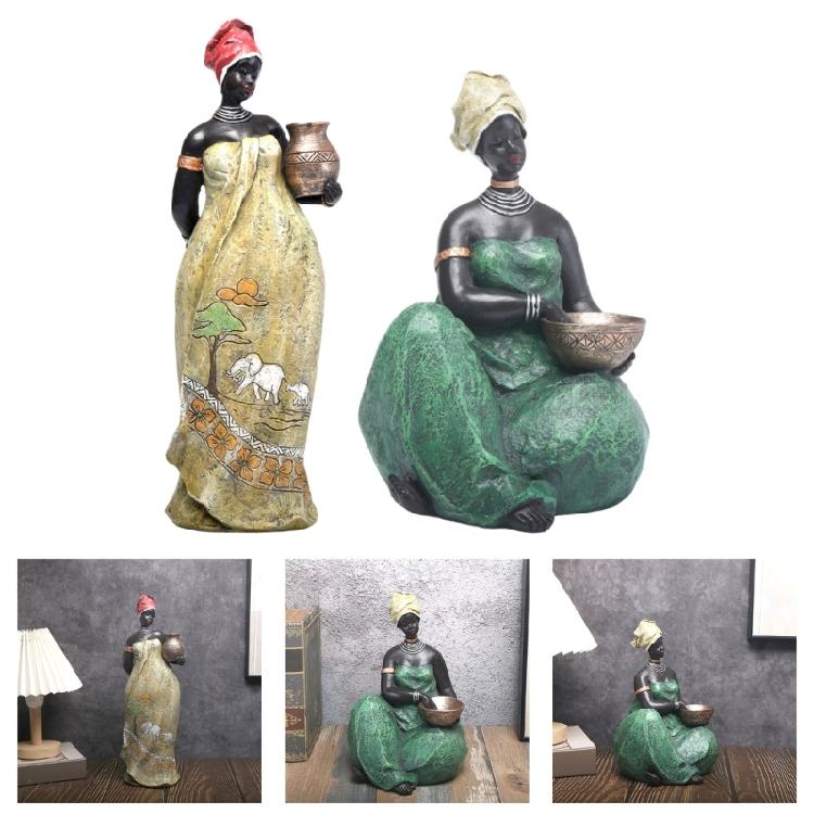 African Statue and Sculptures for Home Decorations African Lady Figurines Collectible Art Crafts Tabletop Centerpieces