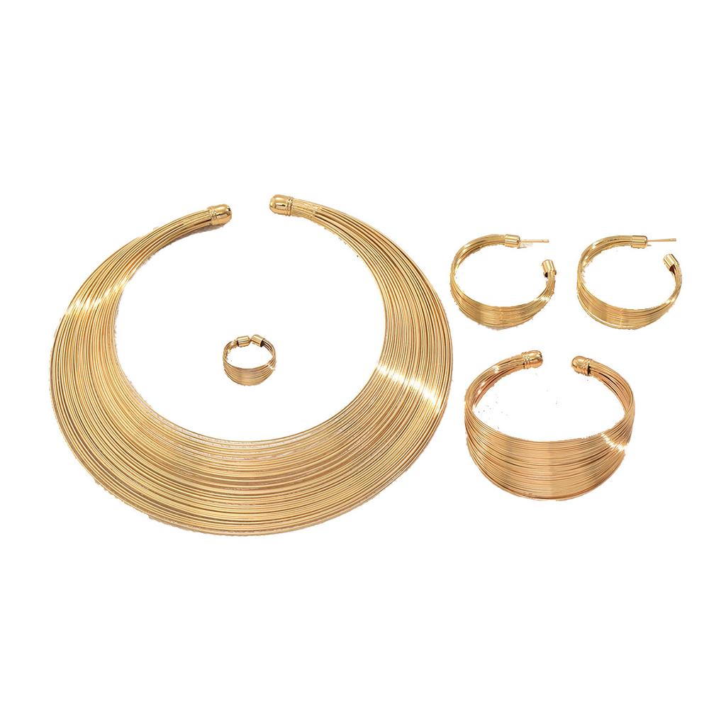 Multi-layer Metal Jewelry Set Geometric Line Design Collar Versatile Opening Adjustable Bracelet Women