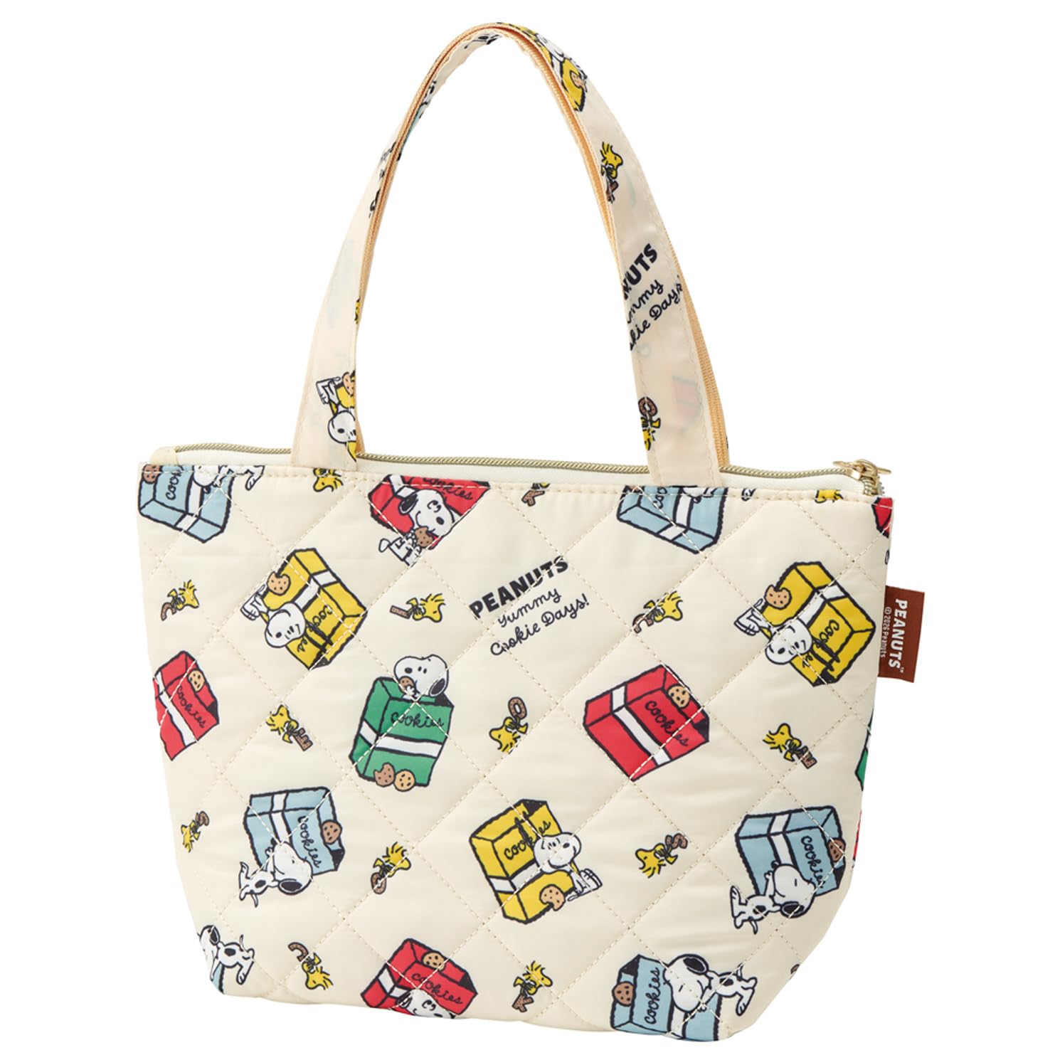 Skater Quilted Fabric Insulated Lunch Tote Bag with Snoopy Cookie Design Pocket, KBCT9-A