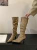 High Heel Pointed Khaki Suede Pile Boots Women's Shoes 2025 Autumn and Winter Single Boots Skinny Long Knight Boots