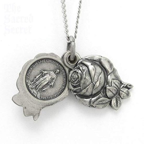 Miraculous Medal Rose Pendant, Slide Type, Made in Germany, Virgin Mary