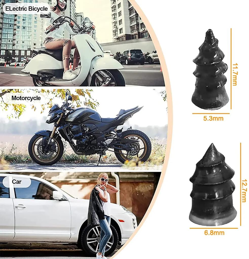 Emergency Tire Repair Kit - Easy To Use Synthetic Rubber Plugs with Tool Puncture Sealant for Cars Motorcycles, Bicycles, Trucks