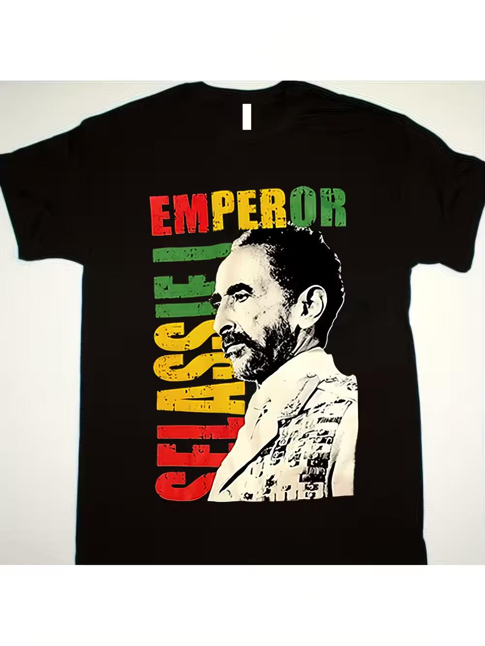 

Men S Haile Selassie Graphic T-Shirt- Black Rasta Tee with Marley& Rastafari Design XXL