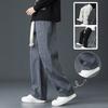 Men Fall Winter Pants Drawstring Elastic Waist Straight Wide Leg Loose Thick Plush Pockets Soft Men Casual Sports Trousers Long Sweatpants