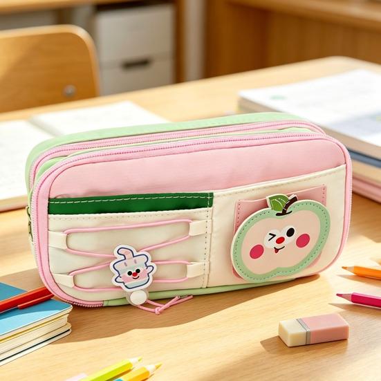 Estuche de Lápices de Dibujos Animados con Cremallera y Cordón Bolsa de Papelería Multifuncional para Estudiantes Gran Capacidad Resistente al Agua Lápiz para Material Escolar