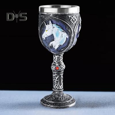 Orribile resina testa di teschio tazza di vino in acciaio inossidabile calice teschio calice di vino tazza gotico halloween decorativo whisky cocktail bevanda bicchiere