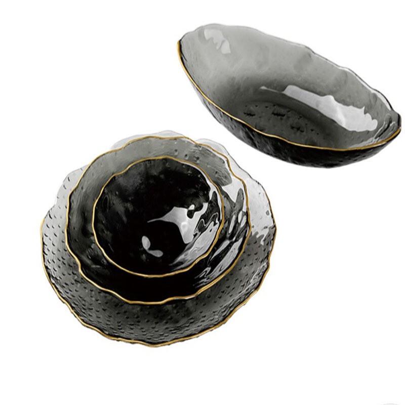Light Luxury Gold-Rimmed Hammered Glass Fruit Plate