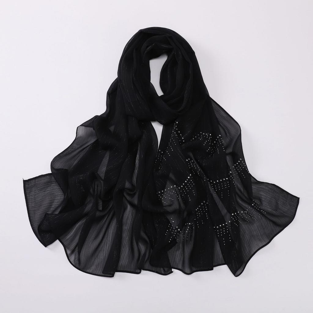 Luxury Rhinestone Chiffon Hijabs Woman Muslim Scarf Shawls Solid Lady Party Shawl Wraps Islamic Turban Female Headscarf Ramadan
