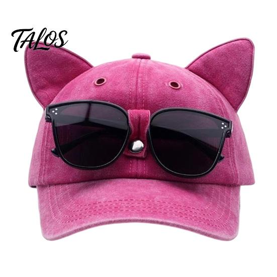 Cat Ear Trucker Hat Hat, Baseball Cap with Detachable Sunglasses, Funny Aviator Style Adjustable Pilot for Outdoor Travel UV Protection Sun Sunglasses