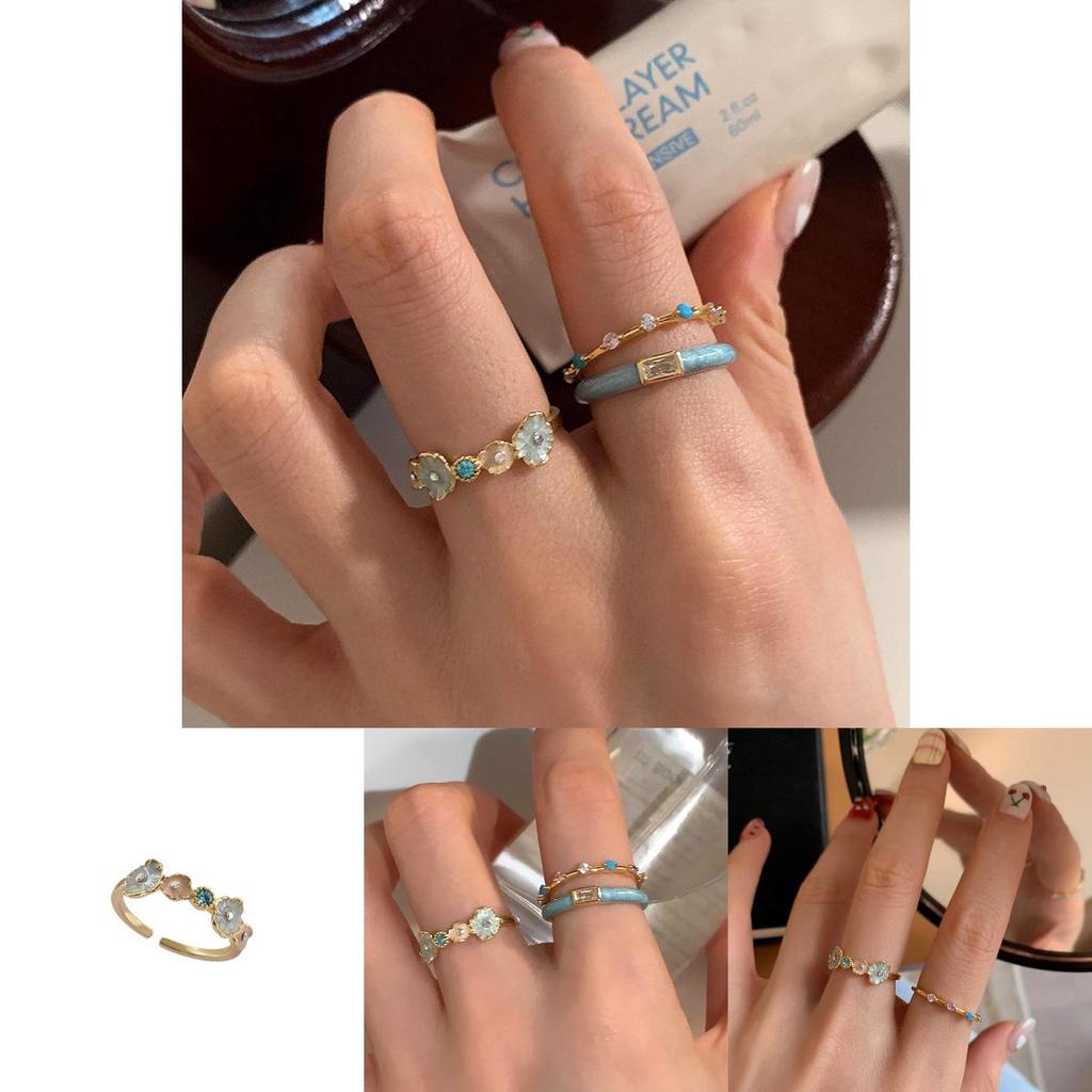 Stunning Glacier Mint Blue Enamel Ring Featuring Unique Floral Design For Women