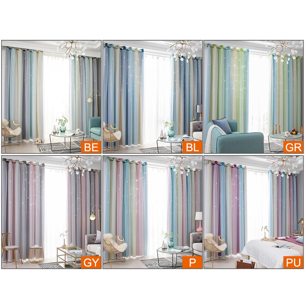 1PCS Star Curtains Hollow Style Sheer Colorful Double Layer Star Window Curtains for Bedroom Living Room Grey 52*40in
