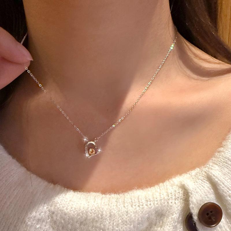 

Women s S925 Sterling Silver Heart Necklace Natural Crystal Garnet Zircon Clavicle Chain Valentine s Day Gift