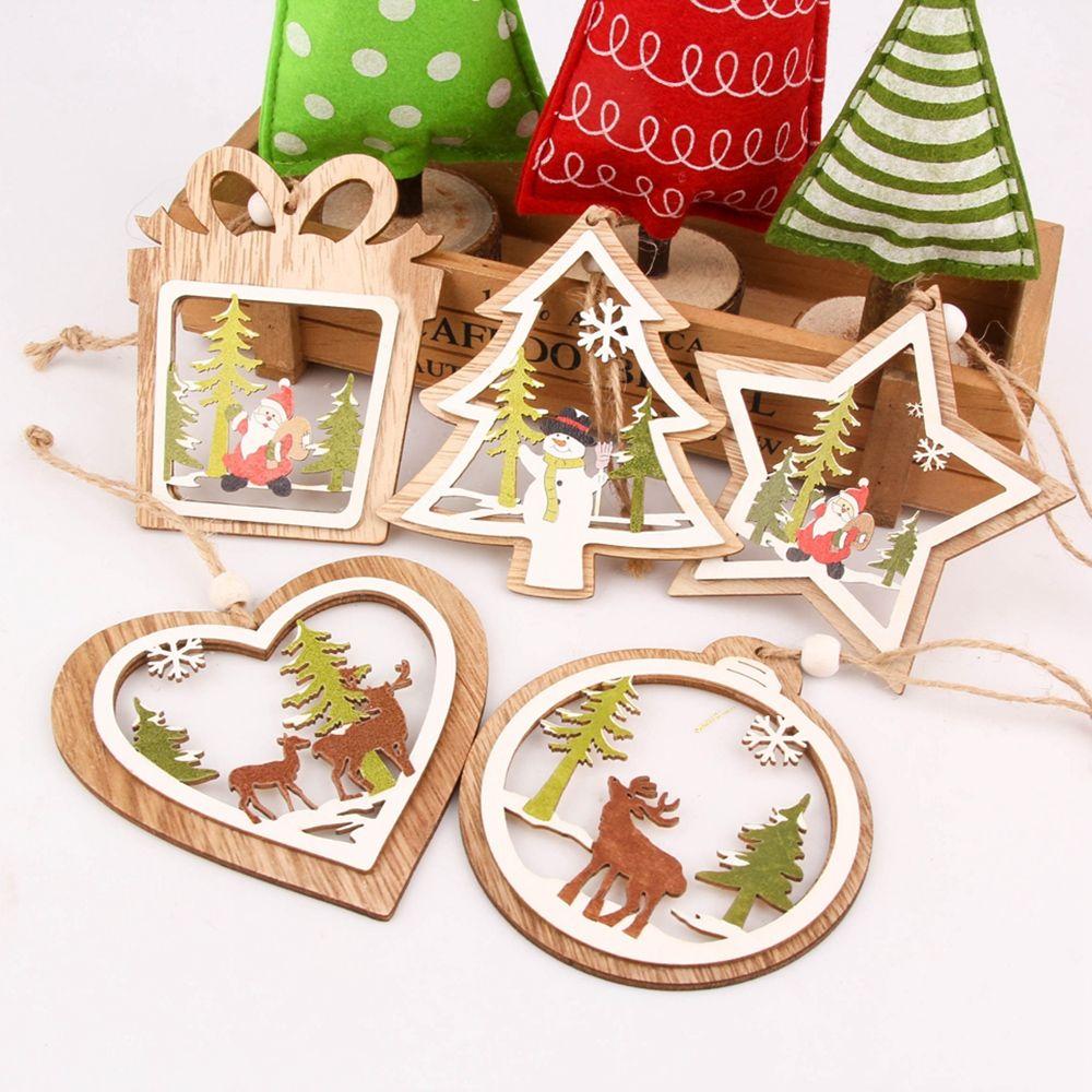 New Gift DIY Craft Christmas Tree Pendant Xmas Ornament Wood Hanging Snowman Snowflake Elk