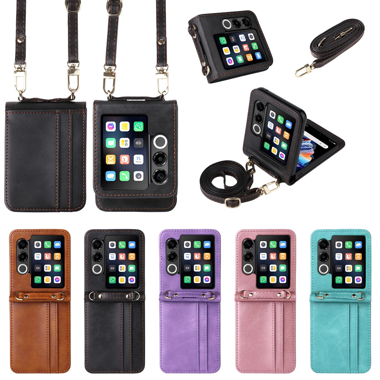 

For ZTE nubia Flip2 5G Case Card Slots Leather Phone Cover with Lanyard Pink