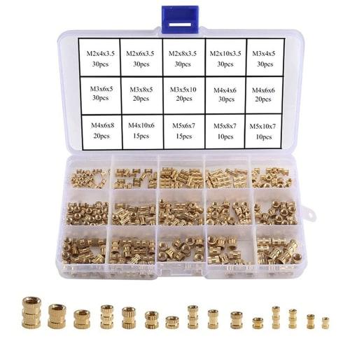 YFFSFDC Knurled Nuts, 330-Piece Set, M2, M3, M4, M5, Brass, Built-in Nuts, Injection Molded Round Insert Nuts