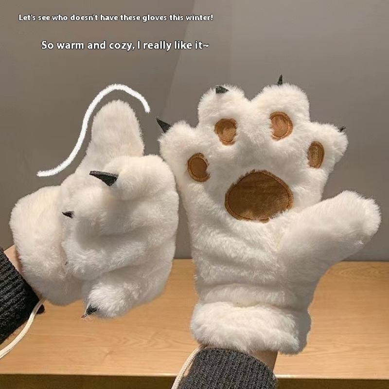 Women Gloves Bear Palm Paw Animals Plushclaw Glove Winter Fluffy Cat Paw Full Finger Gloves Keep Warm Lovely Soft Furry Mittens