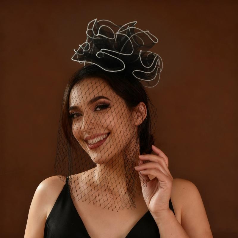 Flower Veil Headwear Fascinator Hat Styling Accessory For Women Elegant Lace Headpiece for Wedding Party Dance Event