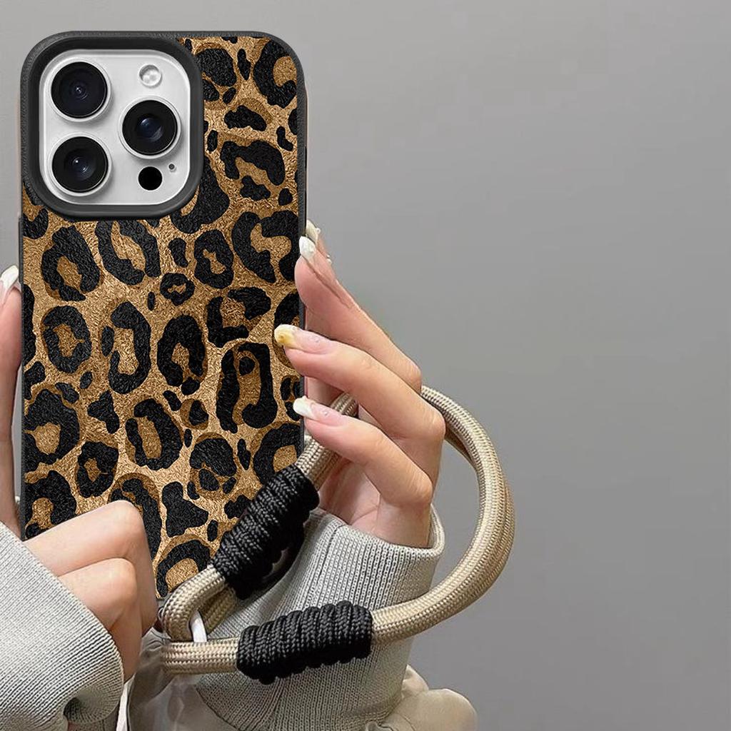 Phone Case For Samsung Galaxy S25 FE S26 Ultra Plus A57 A37 A26 A36 A16 A23 A33 A06 Luxury Leopard Print Wrist Hang Strap Cover