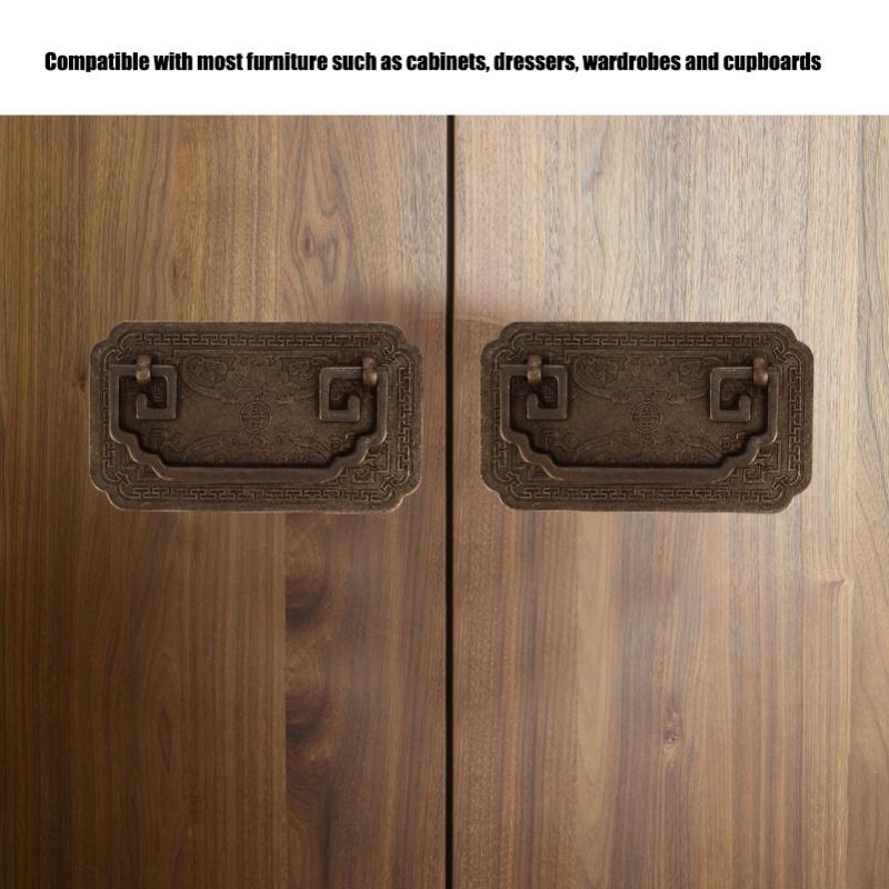 Antique Drawer Handle Tetragonal Bat Handle Antique Chinese Retro Style Drawer Pulls With 2 Screws For Cabinet Doors Bronze