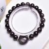 1pc Natural Obsidian Beaded Bracelet for Women, Cute Cat Head Black Crystal Bracelet, Handmade Elastic Gemstone Bangle, Dainty Protection Jewelry Gift