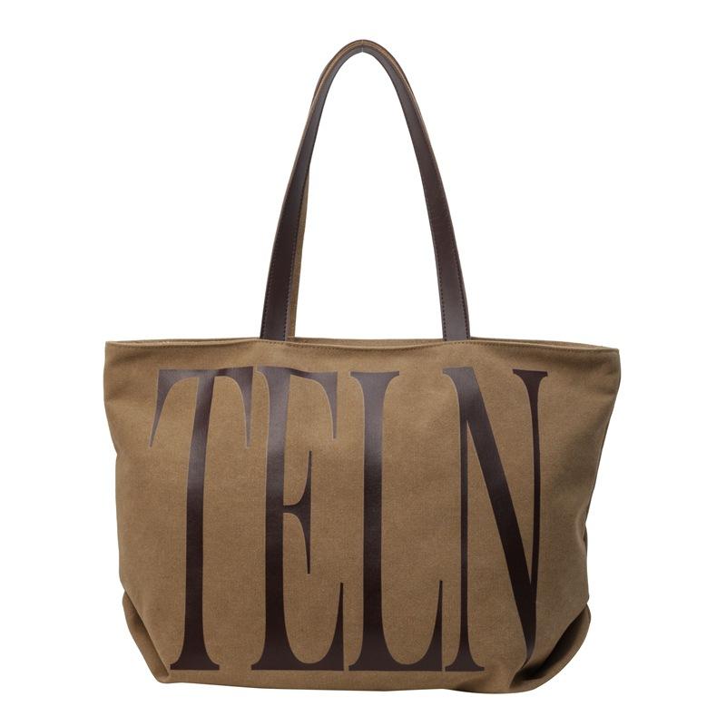 Fashion Korean version ins niche letter printed canvas bag 2025 new casual mommy shopping bag shoulder bag