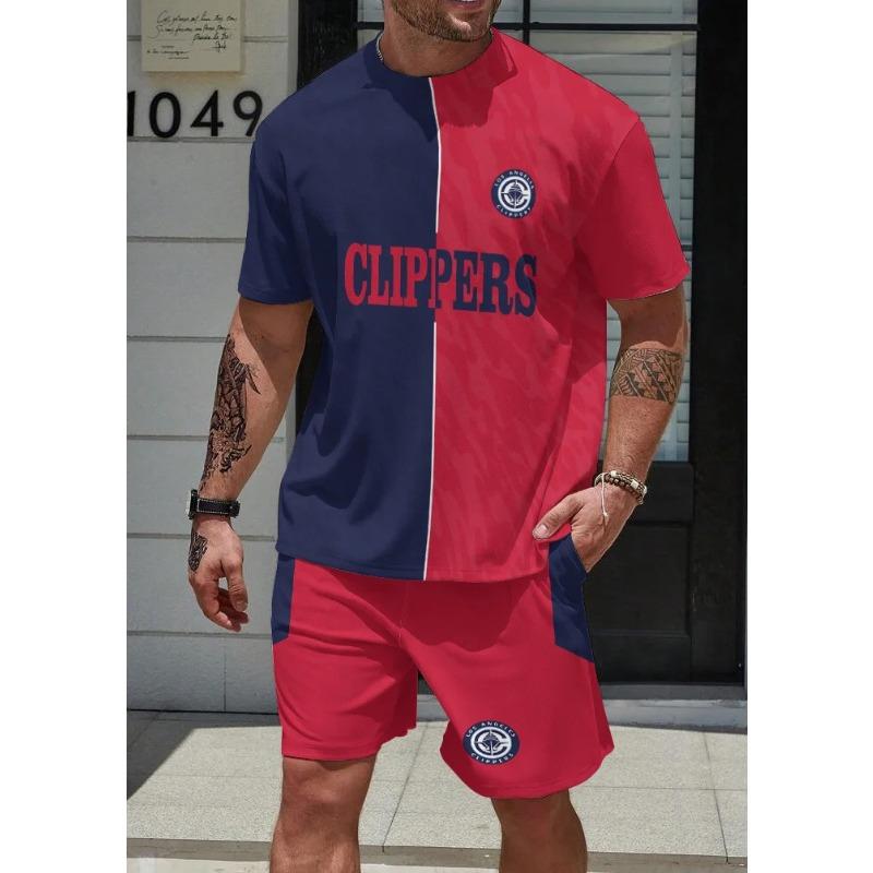 Men's Summer 3D Printed Casual Set Fashionable Comfortable Loose Color Printed Ball Sport Wear