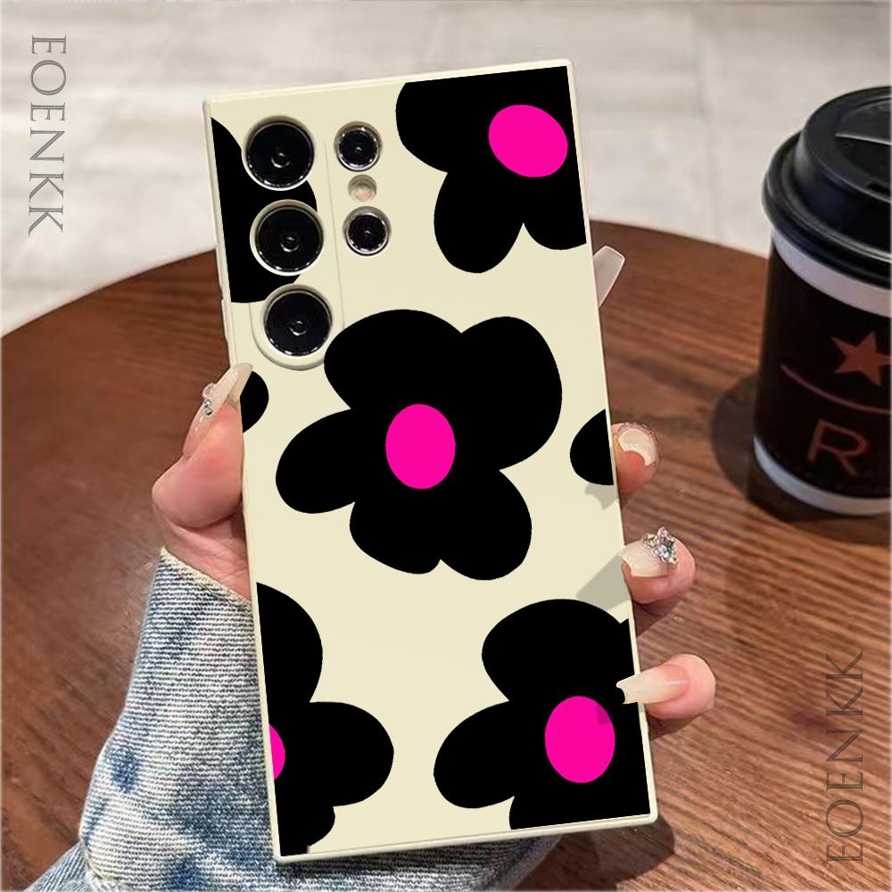 Black Flower Printed Phone Case For Samsung Galaxy Note 10 20 Lite S25 S24 S23 S22 Plus S21 S20 Ultra FE Plus 5G Anti-fall Cover
