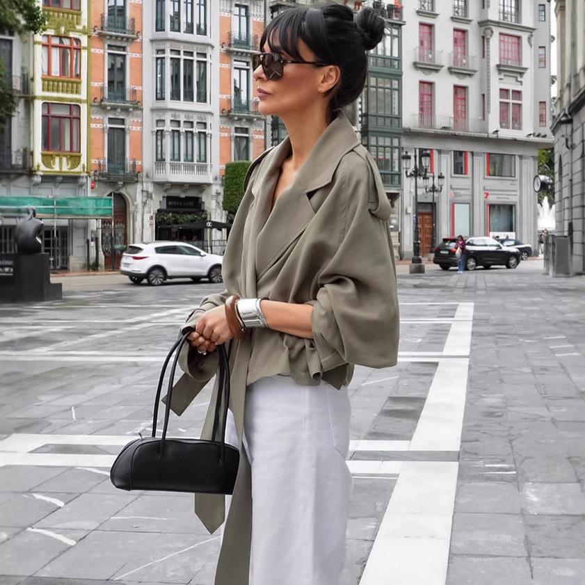 Women's Green Tie-Waist Long Sleeve Jacket