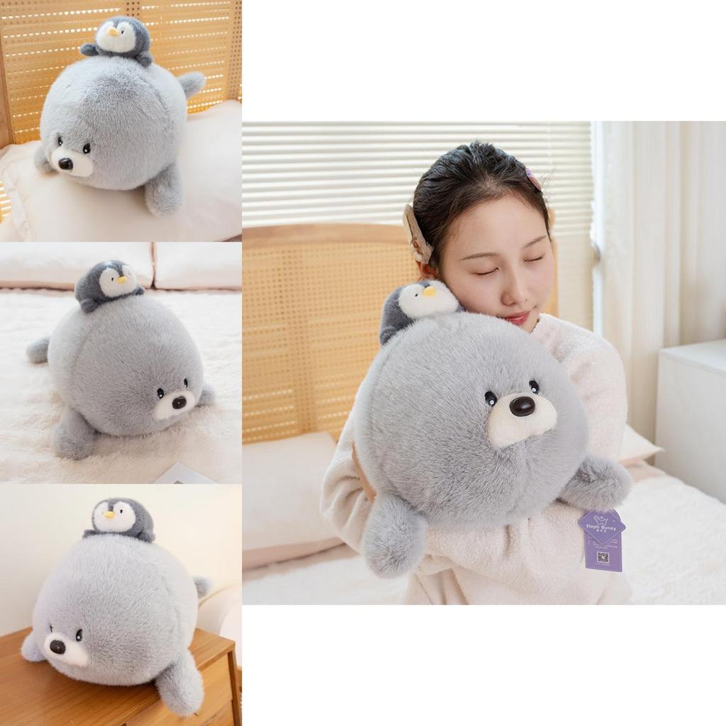 Peluche Carino di Foca con Design di Pinguino sulla Testa per Regalo di Compleanno per Bambini