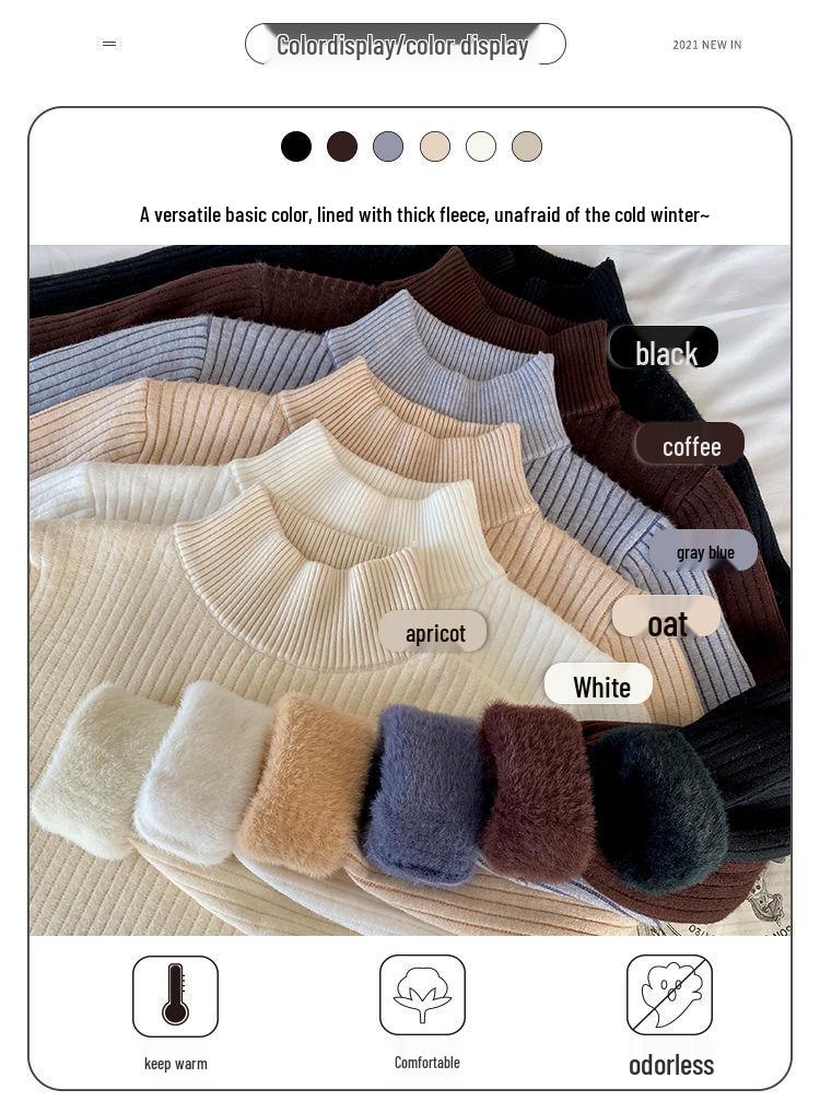 Women's Fleece-Lined Thick Sweater for Autumn/Winter, Half-High Collar Plush Base Layer, High-Grade Warm Top.