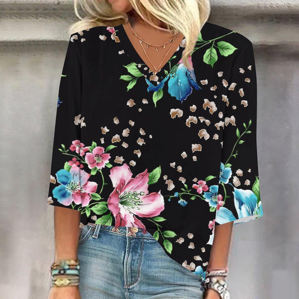 

2023 Весенне-осенний новый модный топ с рукавом 3/4 и принтом