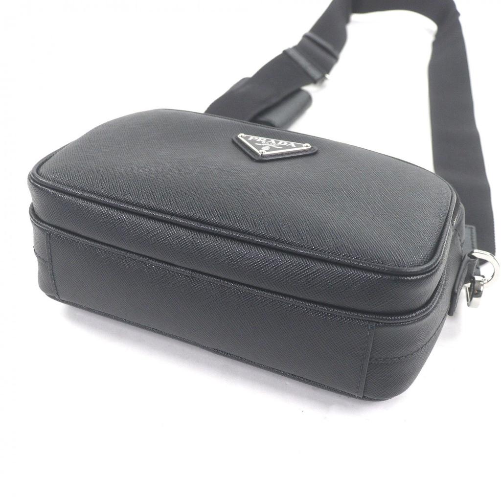 Great PRADA Shoulder Bag Triangle logo mini pouch black Safiano Used