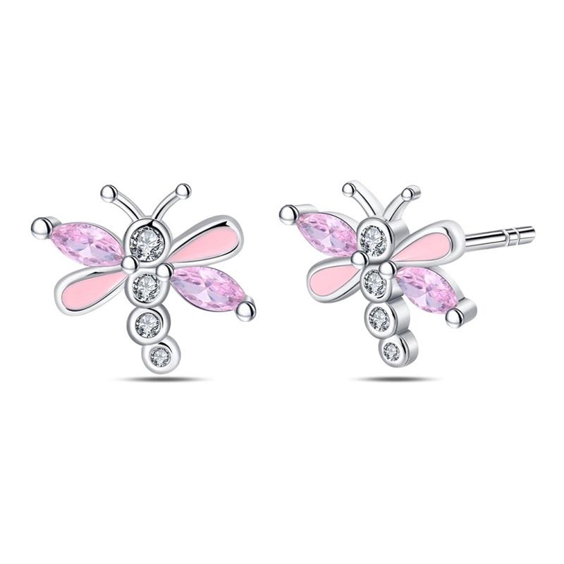 Fashion Spring Series Earrings For Women 925 Silver Color Butterfly Dragonfly Flower Heart Shaped Ear Studs Fine Jewelry Couple