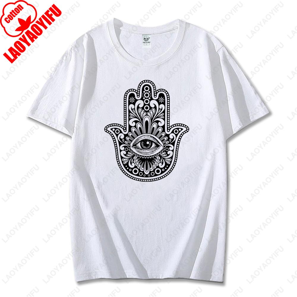 Men Women Hamsa Hand TShirt with Eye Protection Graphic Printed Tees Classic Fashion Cotton Streetwear Unisex Casual Design Tops