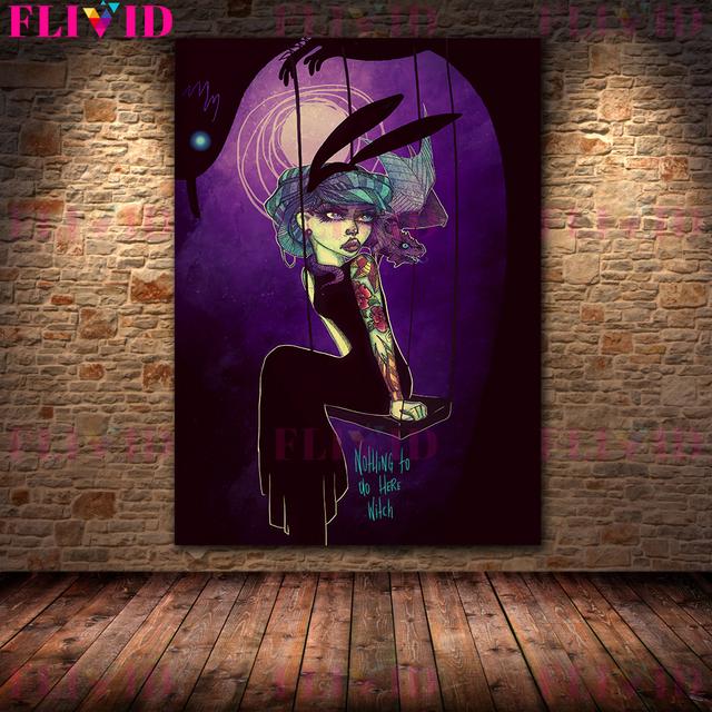 Gothic Dark Terror Girl Art Print Heavy Metal Style Witch Castle Wall Art Canvas Painting Decoration Poster