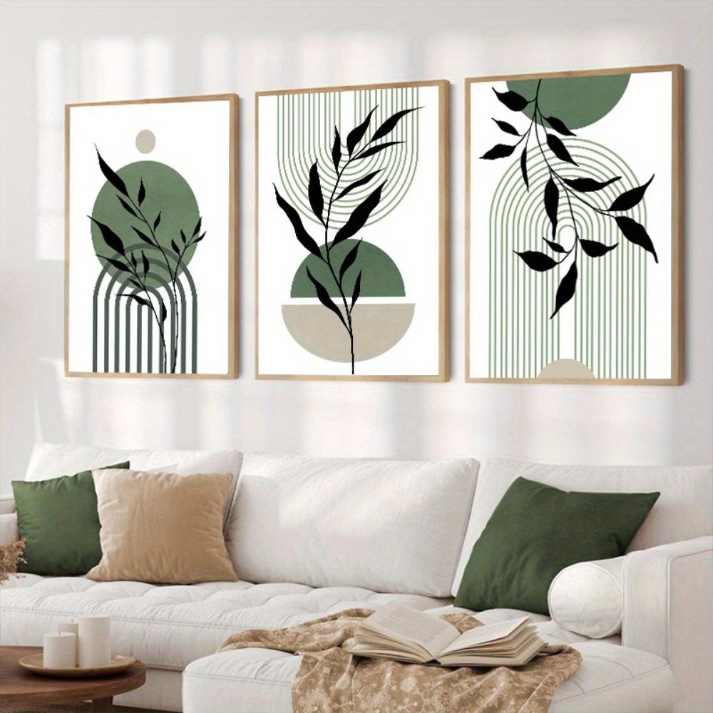 Poster Astratto Mid-Century Verde Nero Beige Moderno Botanico Decorazione Murale Soggiorno Camera da Letto 3 Pezzi Salvia Arte Boho