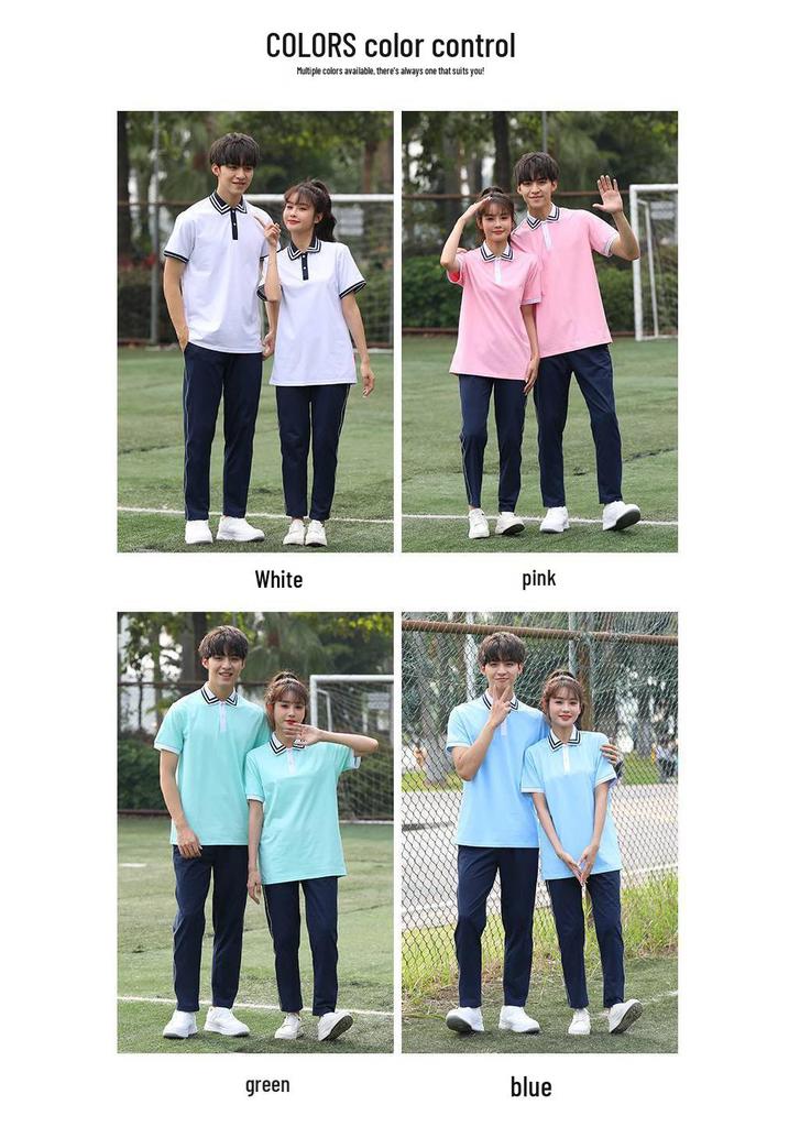 Plus Size School Uniform Set: Campus Lapel T-shirt & Long Pants for Junior High & High School Students
