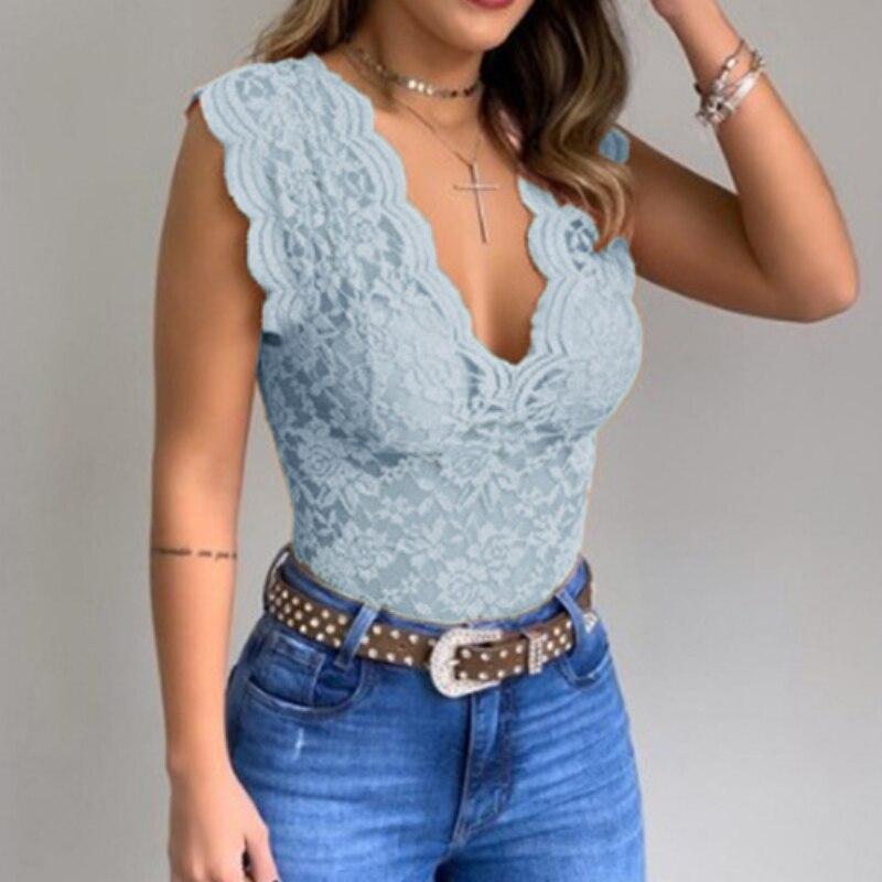 Blusas Fashion Sexy V-neck Blouses Woman 2023 Summer Slim Lace Shirt Top For Girl Solid Bottom Tops Clothes Elegant  25950