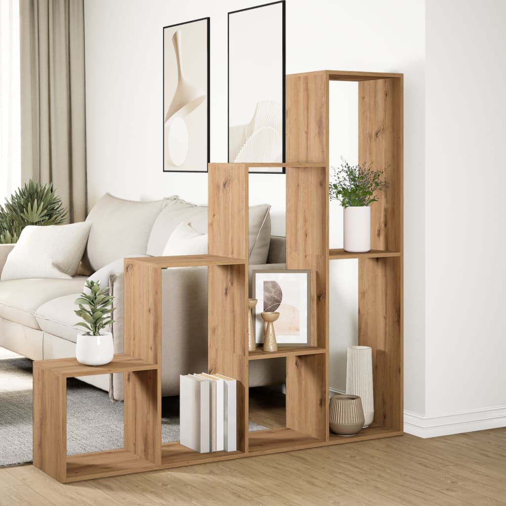 Room Divider Bookshelf 4 Tier Artisan Oak Design 143.5 X 29 X 143.5 Cm