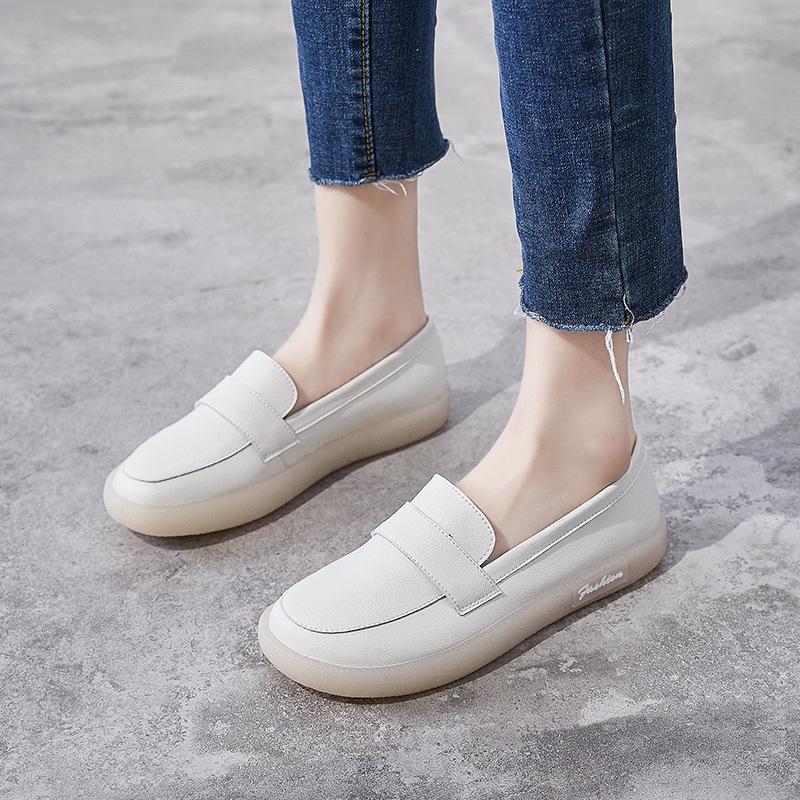 Soft-soled Single Shoes Women's Mori Women's Versatile Leather Little White Shoes British Lazy Doudou Shoes Pregnant Women Flat-soled Shallow Mouth 