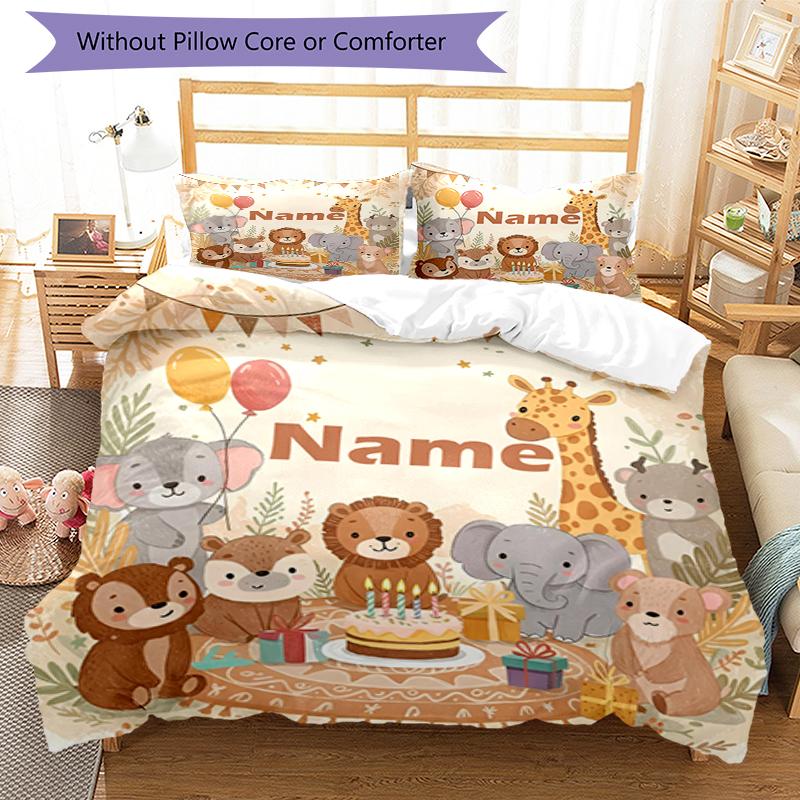 3pcs Custom Name Animals Bedding Set Duvet Cover Closure Includes 1 Duvet Cover & 2 Pillowcases, Soft and Comfortable for All Seasons.