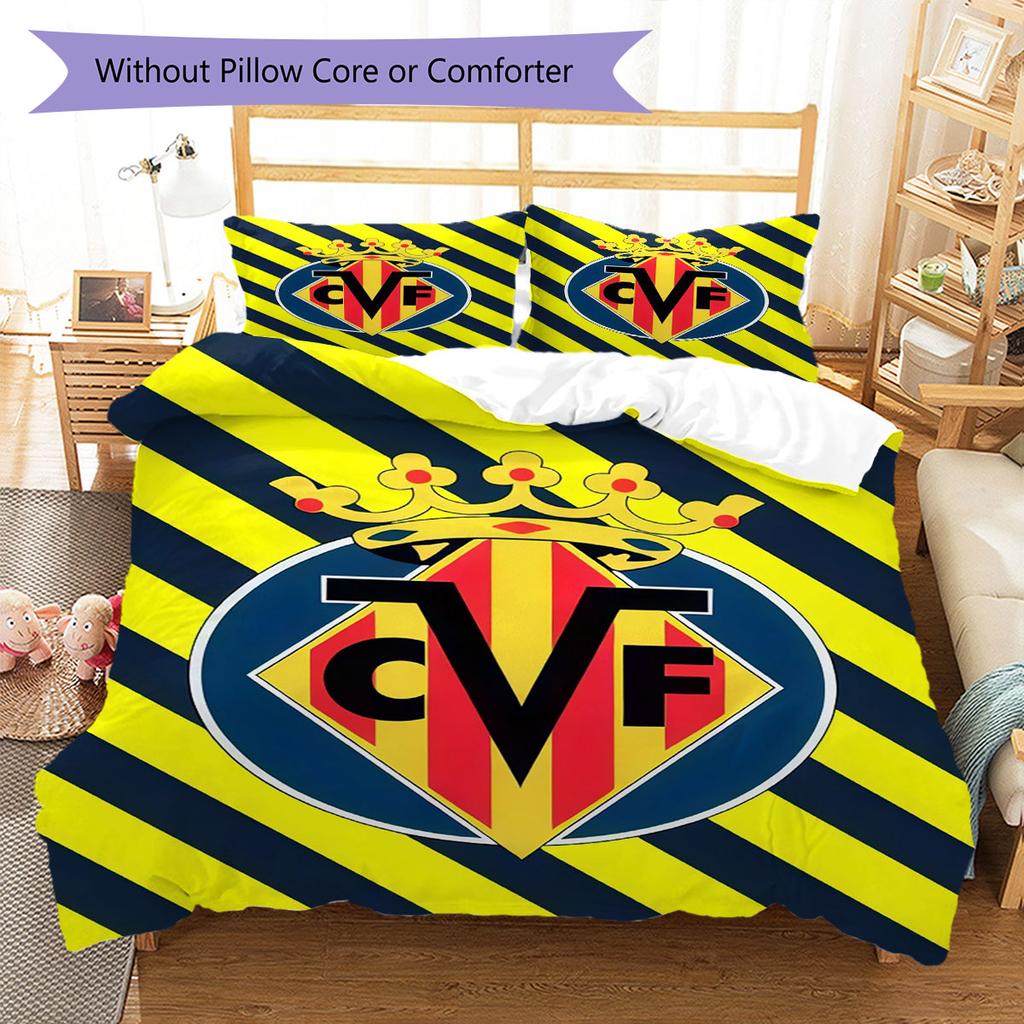 Juego de Colcha y Funda de Almohada con Logo del Villarreal CF Decoración del Hogar Regalo de Cumpleaños (1 * funda nórdica + 2 * fundas de almohada, sin núcleo)