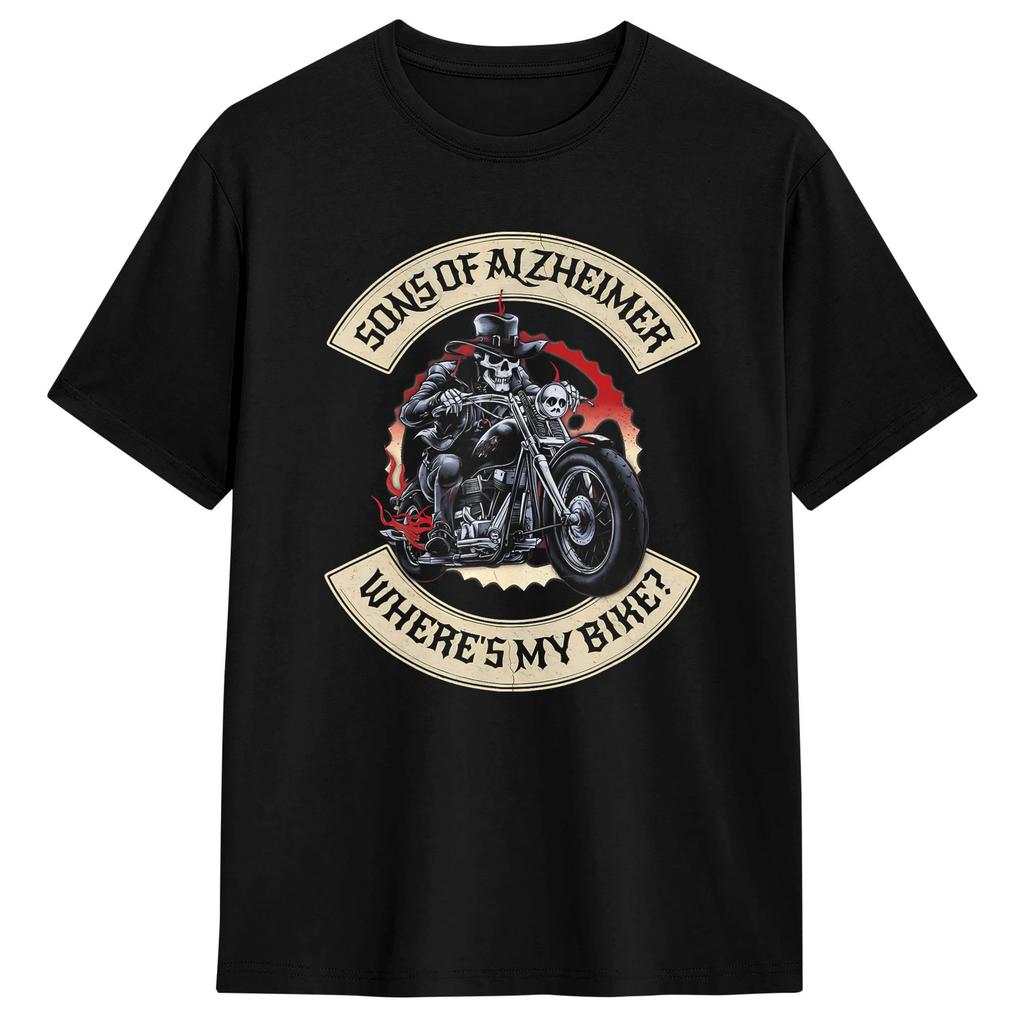 SONS of Alzheimer Wheres My Bike T Shirt Summer  Cotton TShirts For Unisex Trending Casual Tshirt Short Sleeves Streetwear Clothes