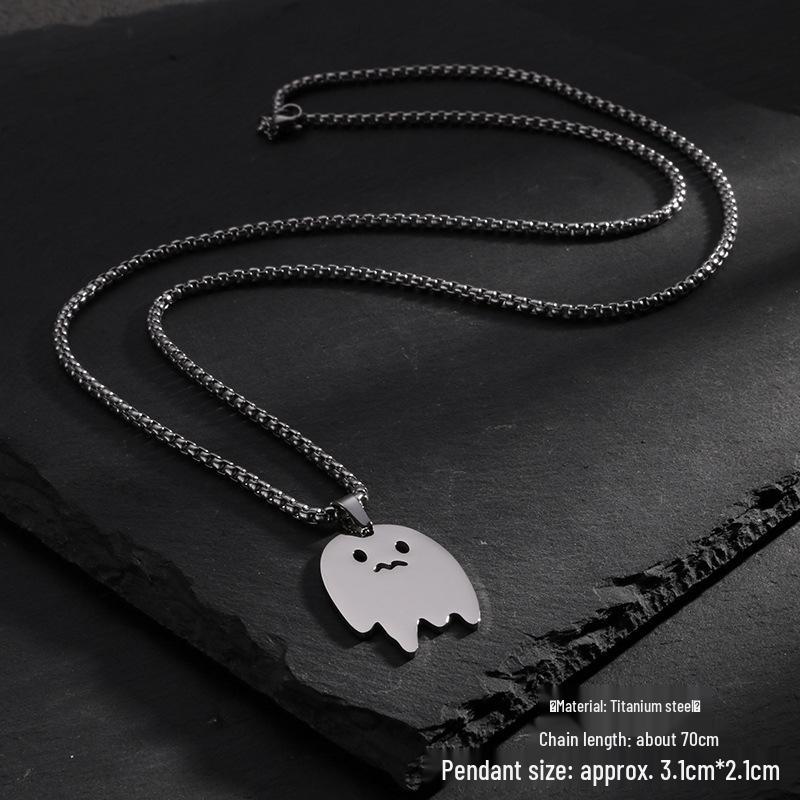 Little Monster Ghost Necklace - Cute Halloween Pendant for Hip Hop Street Style