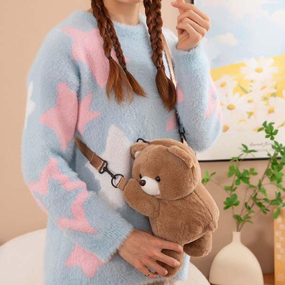 Large Capacity Plush Bear Crossbody Bag Plush Toy Animal Shoulder Bag Children Backpack  Students