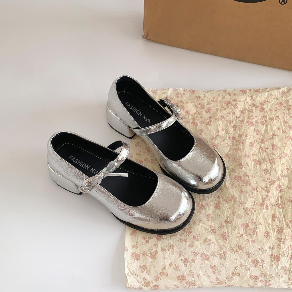 Fashion New Women Mary Jane Shoes Ladies Outdoor Butterfly-knot Pumps Spring Autumn Women's Dress Leather Solid Color Thick Heeled Shoes