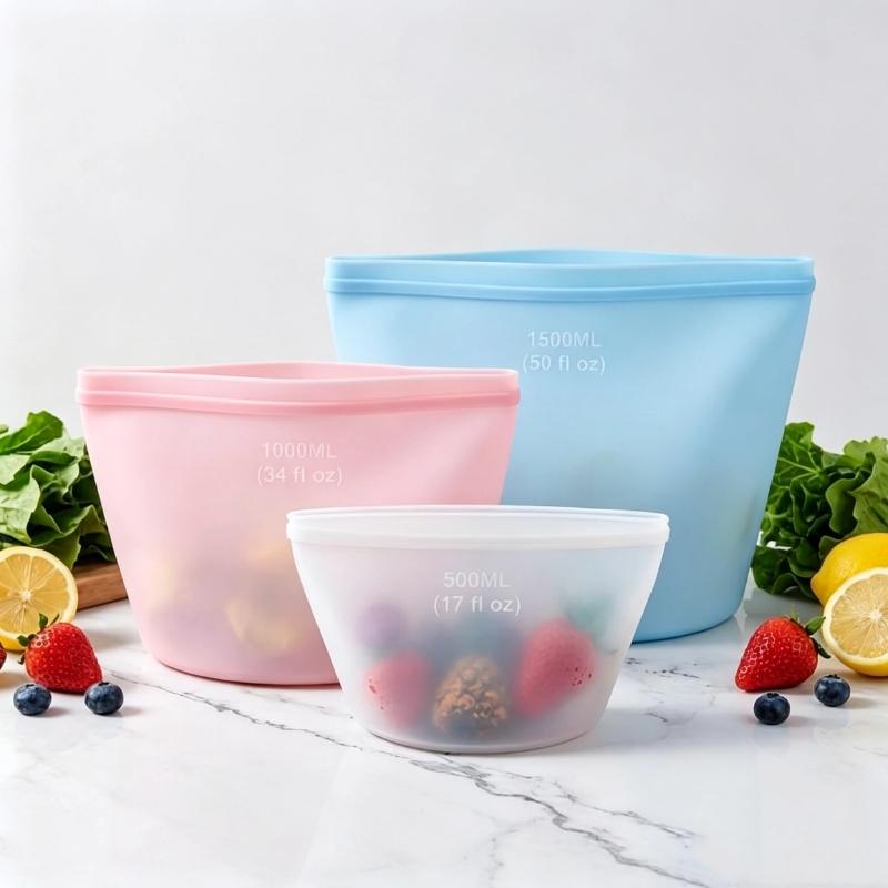 1Pcs Airtight Leakproof Food Grade Freezer Bag Reusable Silicone Storage Bags For Meat Veggie Marinating & Lunch