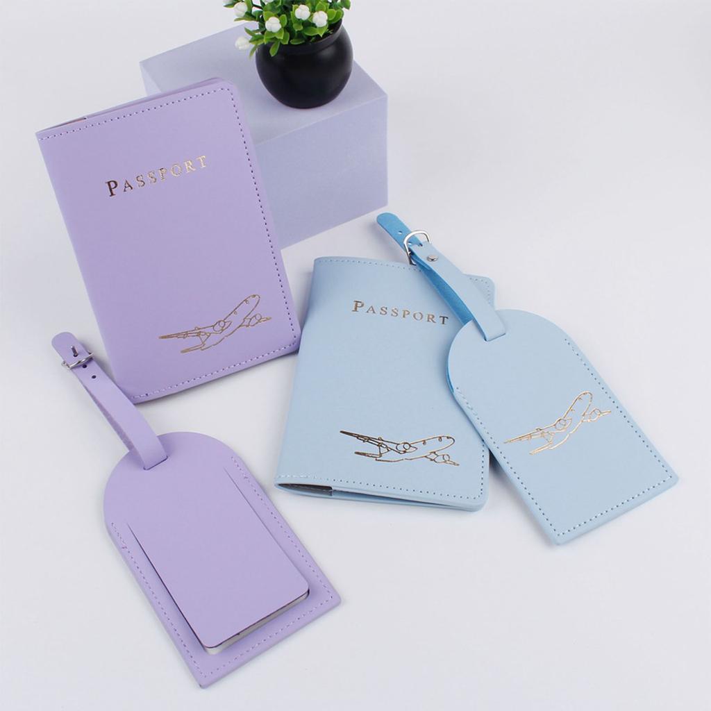 4pcs Lover Couple Passport Cover Holder Luggage Tag Hot Stamping Airplane for Women Men Travel Fashion Weddings Gift